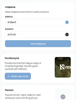 Litaþema Minna síðna: aðallitur og aukalitur stilltir að vörumerki fyrirtækisins